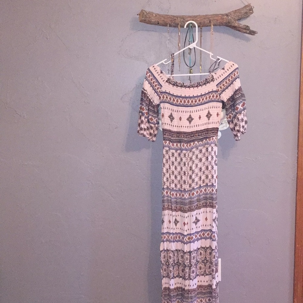 Multi-Colored off the shoulder Maxi Dress